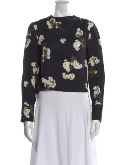 Pre-owned Erdem Floral Print Crew Neck Blouse In Black
