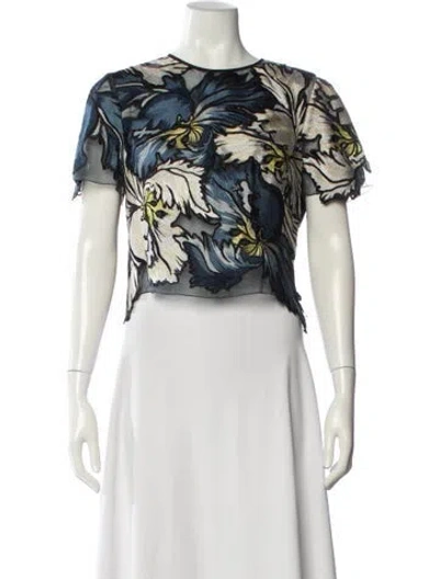 Pre-owned Erdem Floral Print Crew Neck Blouse In Blue