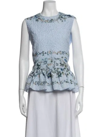 Pre-owned Erdem Floral Print Crew Neck Blouse In Blue