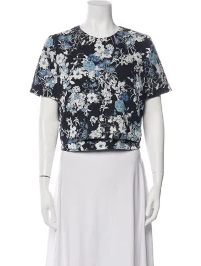 Pre-owned Erdem Floral Print Crew Neck Blouse In Blue