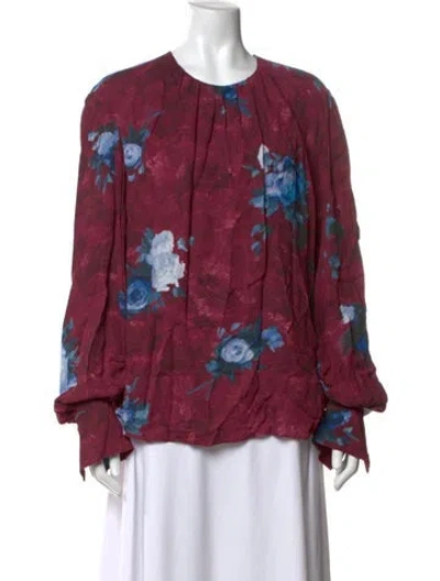 Pre-owned Erdem Floral Print Crew Neck Blouse In Burgundy