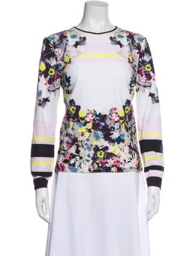 Pre-owned Erdem Floral Print Crew Neck Blouse In Purple