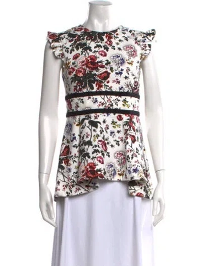 Pre-owned Erdem Floral Print Crew Neck Blouse In White