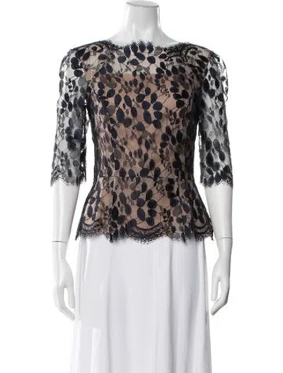 Pre-owned Erdem Floral Print Crew Neck Blouse In White
