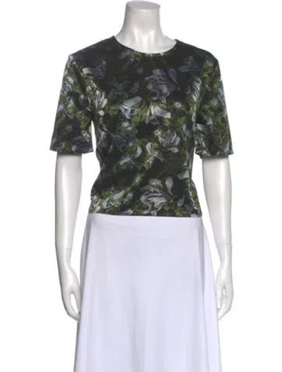 Pre-owned Erdem Floral Print Crew Neck Crop Top In Green