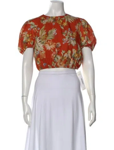 Pre-owned Erdem Floral Print Crew Neck Crop Top In Orange