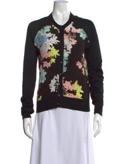 Pre-owned Erdem Floral Print Crew Neck Sweater In Black