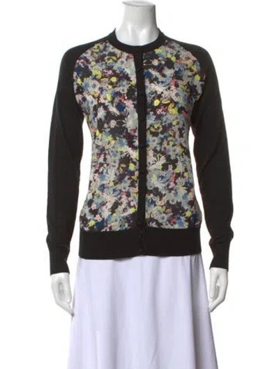Pre-owned Erdem Floral Print Crew Neck Sweater In Black