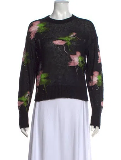 Pre-owned Erdem Floral Print Crew Neck Sweater In Black