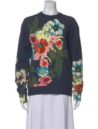 Pre-owned Erdem Floral Print Crew Neck Sweatshirt In Blue