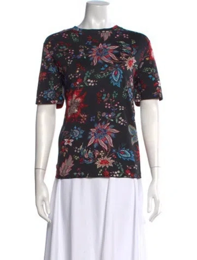 Pre-owned Erdem Floral Print Crew Neck Top In Black