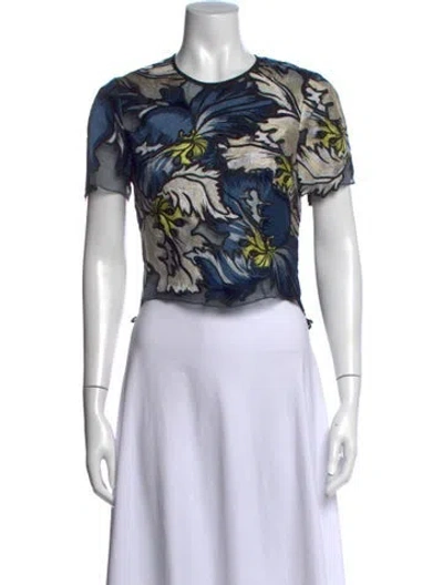 Pre-owned Erdem Floral Print Crew Neck Top In Black