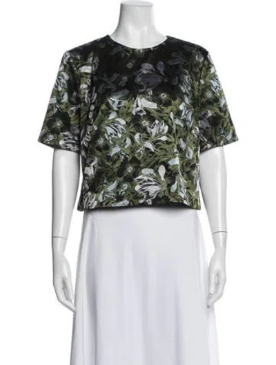 Pre-owned Erdem Floral Print Crew Neck Top In Black/green