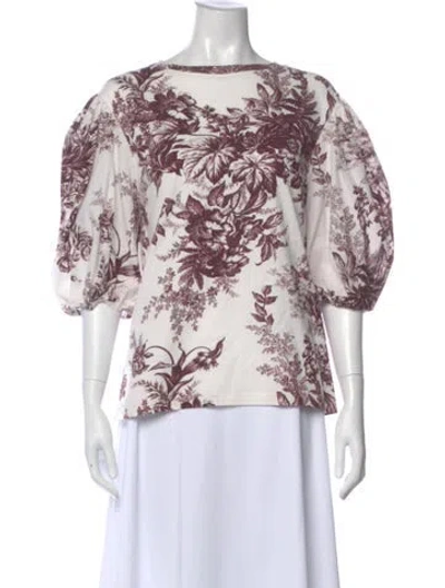 Pre-owned Erdem Floral Print Crew Neck Top In Neutral