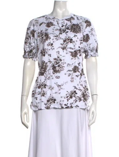 Pre-owned Erdem Floral Print Crew Neck Top In White