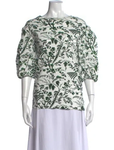 Pre-owned Erdem Floral Print Crew Neck Top In White