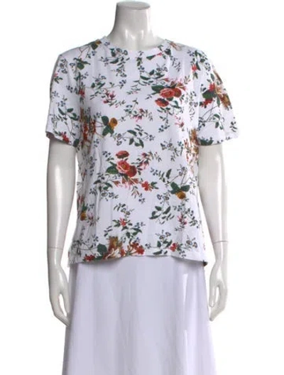 Pre-owned Erdem Floral Print Crew Neck T-shirt In White