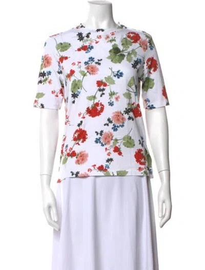 Pre-owned Erdem Floral Print Crew Neck T-shirt In White
