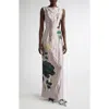 Erdem Textured Satin Dress In Margot Floral Lilac