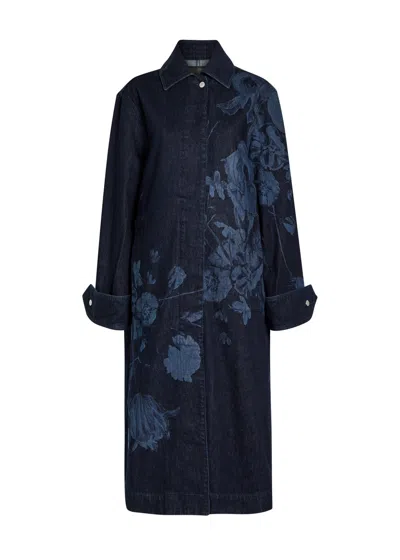 Erdem Floral-print Denim Coat In Blue