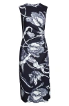 Erdem Floral-print Draped Sleeveless Midi Dress In Black
