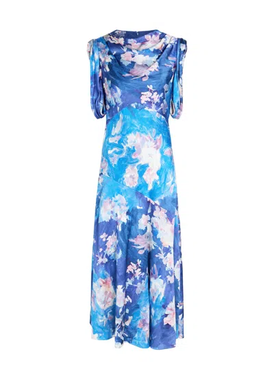 ERDEM ERDEM FLORAL-PRINT DRAPED SATIN MIDI DRESS