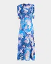 Erdem Womens Artist Garden Cobalt Crinkled Sleeveless Woven Midi Dress In Blue