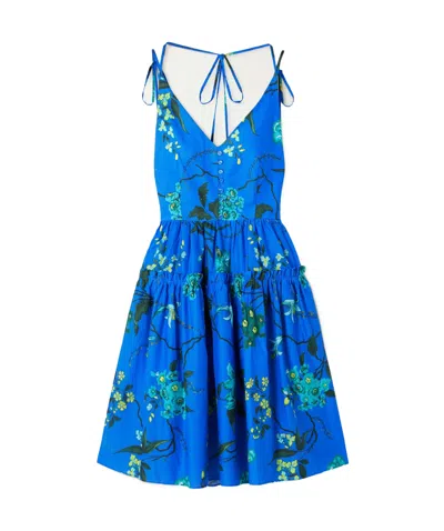Erdem Tiered Floral-print Cotton And Linen-blend Mini Dress In Blue