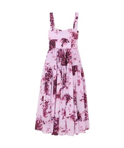 Erdem Tiered Floral-print Cotton Midi Dress In Pink