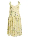 Erdem Floral Gathered Cotton Midi Dress In Yellow