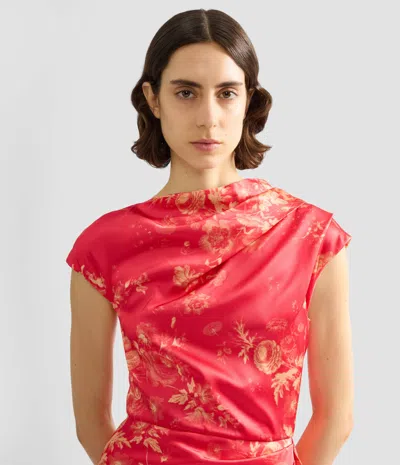 Erdem Floral Print Duchess Draped Gown In Red