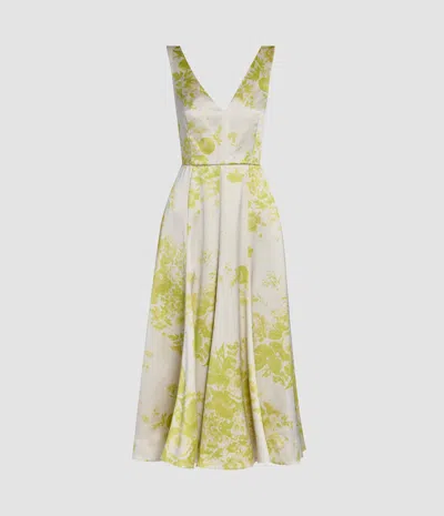 Erdem Floral Print Duchess Fit And Flared Dress In Green