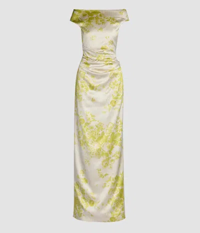 Erdem Floral Print Duchess Slashed Neckline Gown In Multi