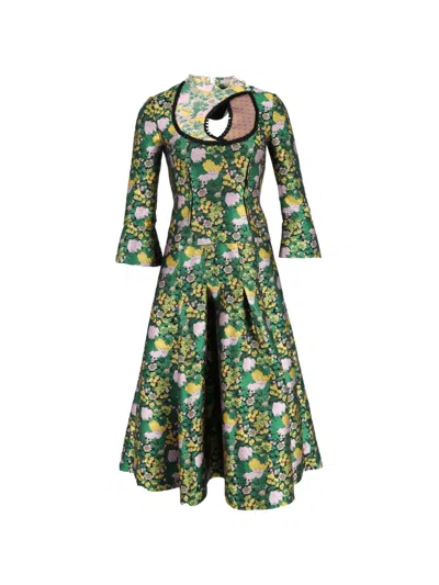 Pre-owned Erdem Floral-print Flared Dress In Green