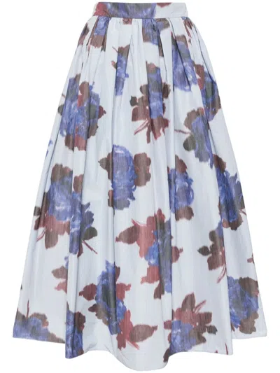 Erdem Floral Print Full Skirt In Blue