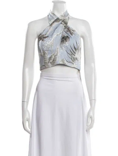 Pre-owned Erdem Floral Print Halterneck Crop Top In White