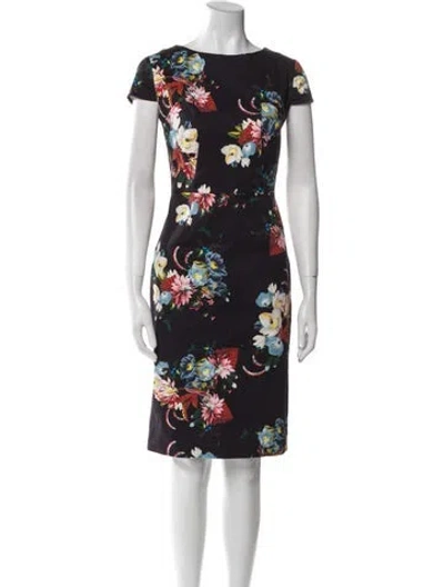 Pre-owned Erdem Floral Print Knee-length Dress In Black