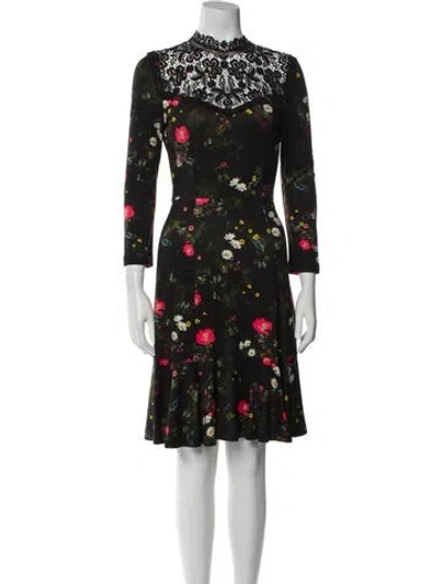 Pre-owned Erdem Floral Print Knee-length Dress In Black