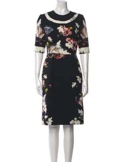 Pre-owned Erdem Floral Print Knee-length Dress In Black