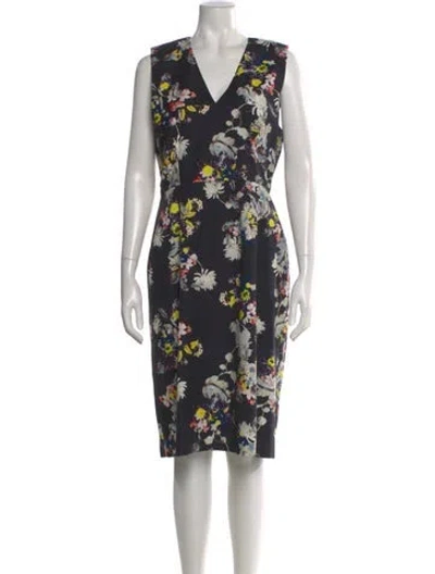 Pre-owned Erdem Floral Print Knee-length Dress In Black