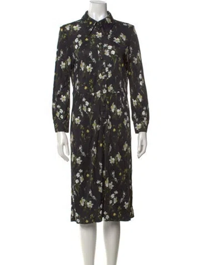 Pre-owned Erdem Floral Print Knee-length Dress In Black
