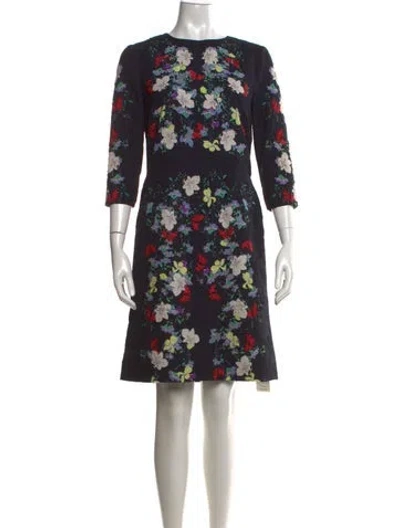 Pre-owned Erdem Floral Print Knee-length Dress In Black