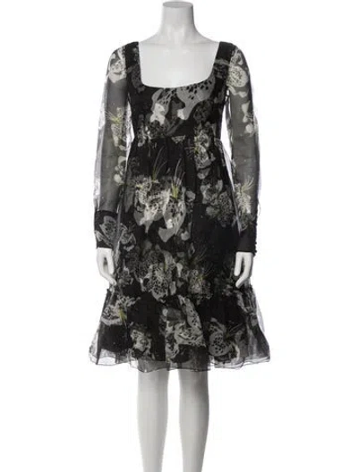 Pre-owned Erdem Floral Print Knee-length Dress In Black