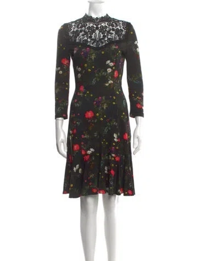 Pre-owned Erdem Floral Print Knee-length Dress In Black