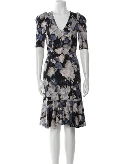 Pre-owned Erdem Floral Print Knee-length Dress In Blue
