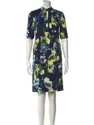 Pre-owned Erdem Floral Print Knee-length Dress In Blue