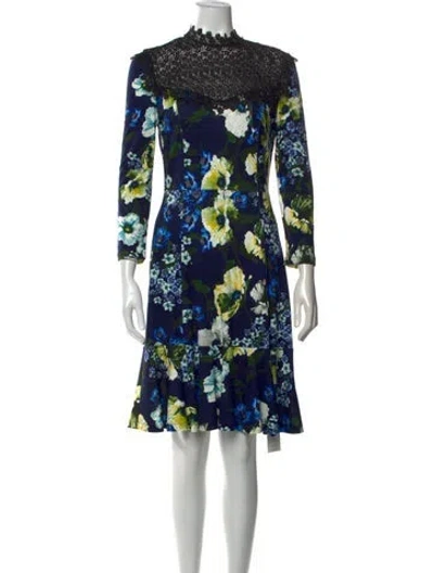 Pre-owned Erdem Floral Print Knee-length Dress In Blue