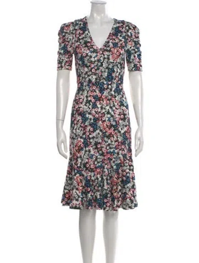 Pre-owned Erdem Floral Print Knee-length Dress In Gray