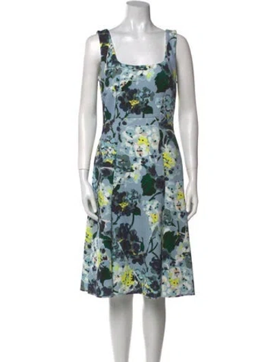 Pre-owned Erdem Floral Print Knee-length Dress W/ Tags In Blue