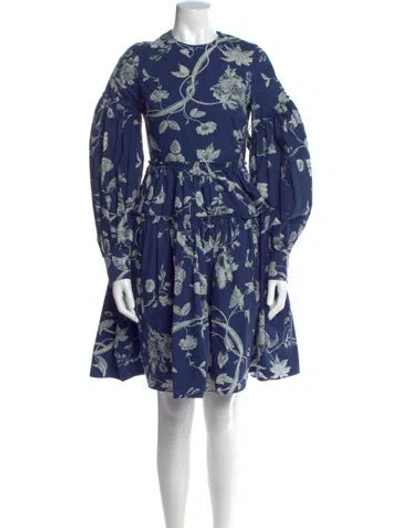 Pre-owned Erdem Floral Print Knee-length Dress W/ Tags In Blue